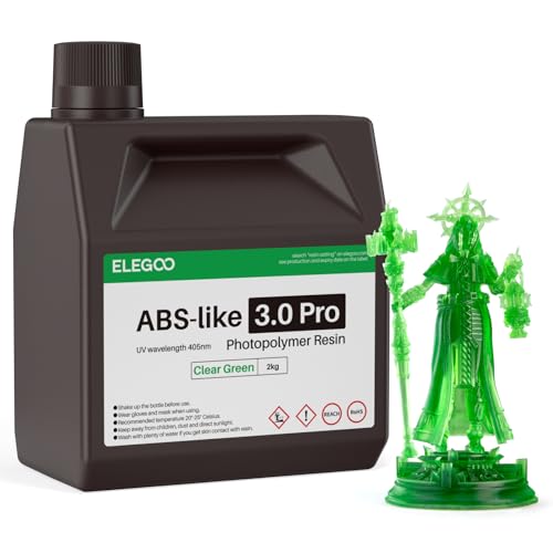ELEGOO ABS-Like Resin 3.0 Pro, Higher Scratch-Resistance 3D Printing Photopolymer Resin, 405nm UV Resin for MSLA/DLP/LCD Printers Fast Curing High Precision Non-Brittle, Clear Green 2000g - color: Clear Green, size: L-2000g