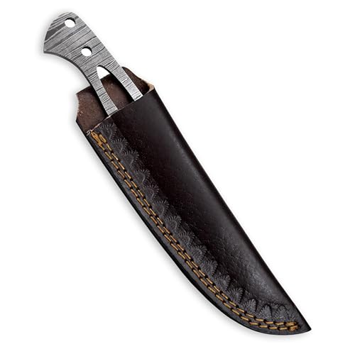 Custom Hand Forged Damascus Steel Blank Blade Knife Making Kit DIY Hunting Blade, Leather sheath, Pin, Scales,Damascus Blade Billet, Knife Making Supply (BK-E) - color: BK-E