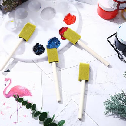Leinuosen 200 Pcs Yellow Foam Brush Bulk Sponge Paint Brush with Handle 1inch Wood Grip Foam Art Paintbrushes for Paint Crafts Art Acrylics Stains - size: Yellow