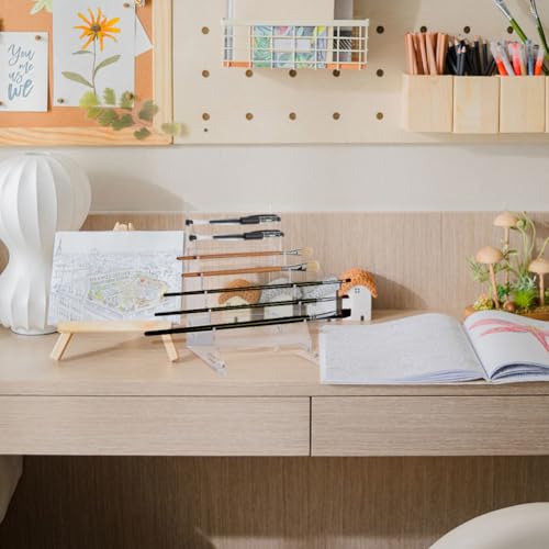 AHANDMAKER 9-Tier Pen Display Holders, Acrylic Makeup Brush Holder, Clear Horizontal Display Brush Rack Organizer for Pen Pencil Makeup Brush Eyebrow (Clear)