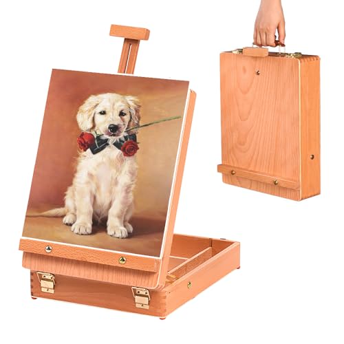 Wooden Art Easel for Painting & Sketching - Tabletop & Table Top Easel with Storage - Adjustable Height & Angle, Foldable - Perfect for Adults, Artists, Students & Beginners