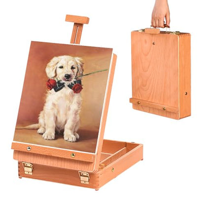 Wooden Art Easel for Painting & Sketching - Tabletop & Table Top Easel with Storage - Adjustable Height & Angle, Foldable - Perfect for Adults, Artists, Students & Beginners