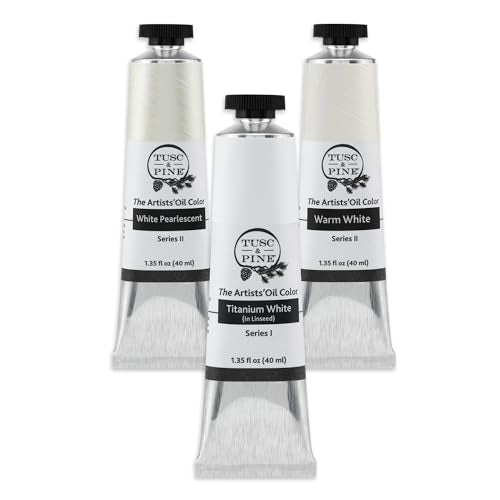 Tusc & Pine Artist Oil Paint - 40 ml Set of 3- Assorted White Colors - Non-Yellowing, Rich & Creamy Consistency, Maximum Pigment Load, Small Batch Milled Oil Paints Developed for Professional Artists - color: White, size: 1 Count (Pack of 3)