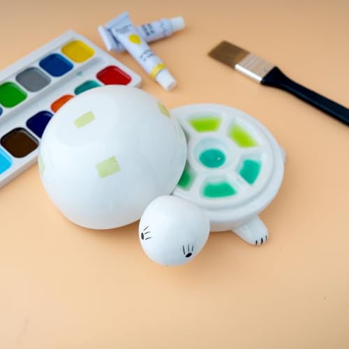 Turtle-Shaped Ceramic Paint Palette, with Removable Top Cover as Water Bowl | Wet Palette for Acrylic Painting with Brush Rest, Cute Desktop Decorations for Ocean Lovers, Creative Gifts for Artists