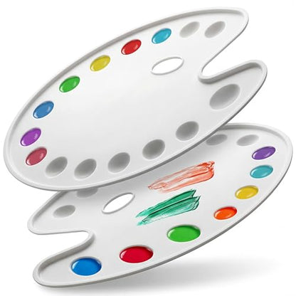 DUGATO 14-Well Oval Paint Palette, 2-Pack Mixing Tray, 14 x 10.5 in | Lightweight Plastic Tray, Easy to Clean, Works with Acrylic, Oil, Watercolor & Gouache - color: Oval