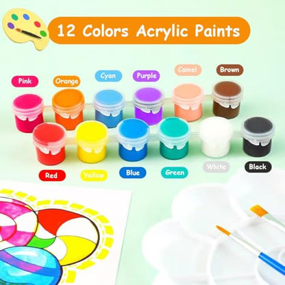 1400Pcs Mini Acrylic Paint Set, 100 Sets 12 Colors Washable Acrylic Paints Bulk with 200 Paint Brushes, Small Painting Strips Kit for Beginners Students Adults Craft Party