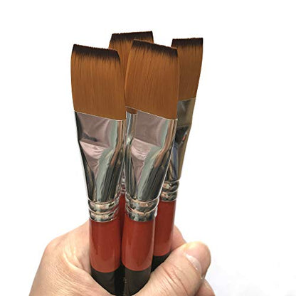 One Inch Flat Bright Paint Brush, Pack of 4, Premium Quality Synthetic Hair for Acrylic Watercolor Oil Gouache Painting by Students, Professionals and Artists - size: 1 Inch Flat (4 PCS)