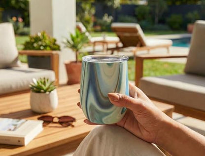 CHILLOUT LIFE 12 oz Stainless Steel Wine Tumbler with Lid - Double Wall Vacuum Insulated Wine Cup Glass Keeping Cold & Hot for Coffee, Champagne, Cocktails, Ice Cream - color: Ocean Marble, style: 1 Pack
