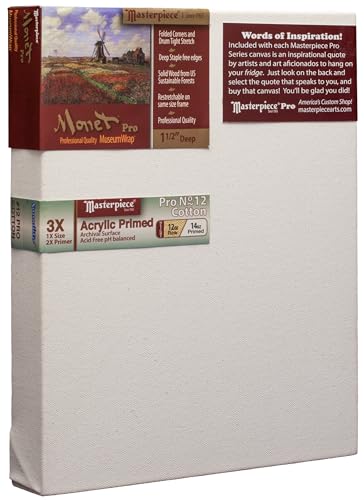 Masterpiece ZSMS-1114 Monet Pro 1.5" Deep Sausalito Heavy Weight and Texture 14 oz Cotton Stretched Artist Canvas 11" x 14"