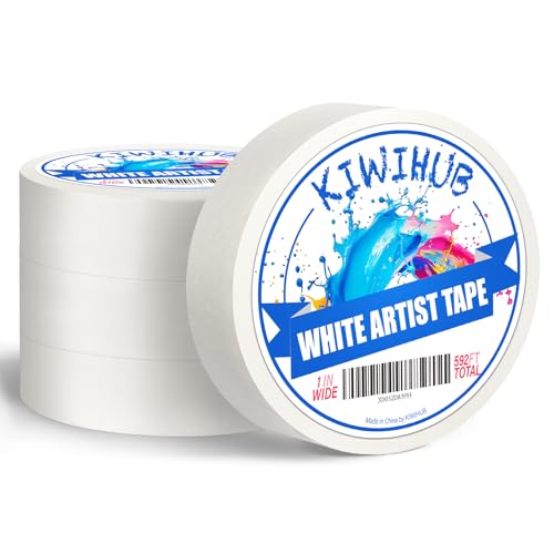 4 Packs Artist Tape for Watercolor Paper - White Masking Artists Tape for Drafting, Art Painting and All Paper Media - Acid Free 1inch Wide 592FT Long Total - size: 1inch