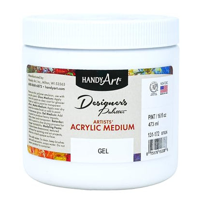 Handy Art Acrylic Gel Medium, 16 oz, Increase Viscosity, Transparent Finish | Additive for Thick Texture, Impasto Effects, & Layering, Mixes with Acrylic Paint, Certified Safe & AP Non-Toxic, Made in USA - color: Gel Medium, size: 16 Fl Oz