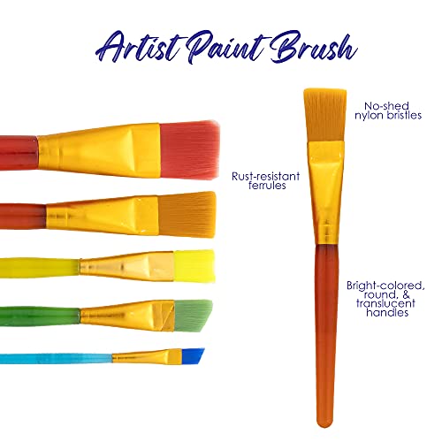 BAZIC Products Translucent Handle Paint Brush Set, 5 Ct, 144-Case | assorted tips for painting, crafts, classroom art