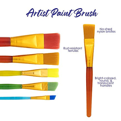 BAZIC Products Translucent Handle Paint Brush Set, 5 Ct, 144-Case | assorted tips for painting, crafts, classroom art
