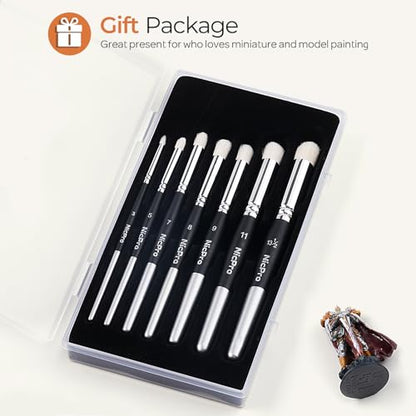 Nicpro Dry Brush Miniature Painting, 7 Sizes Professional Acrylic Drybrush Set with Storage Case, Hobby Detail Paint Brushes for Tabletop & Wargames Miniatures Models Figures Painting