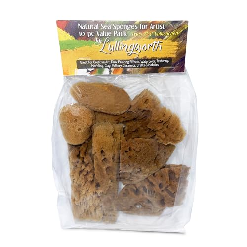 Lullingworth® Artist Natural Sea Sponges: Unbleached 10 Pack 2-4 inch Value Tool Set-Faux Painting Effects, Acrylic Paint, Watercolor, Texturing, Marbling, Clay, Pottery, Ceramics, Crafts & Hobby