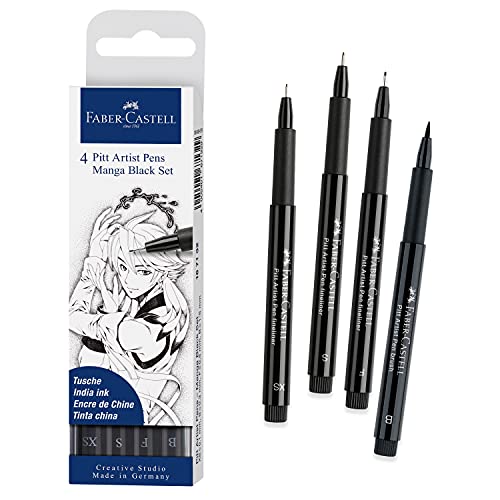 Faber-Castell PITT Artist Pen Manga Drawing Set 167132 - style: 4 Manga Black (B,F,S and XS Nibs)