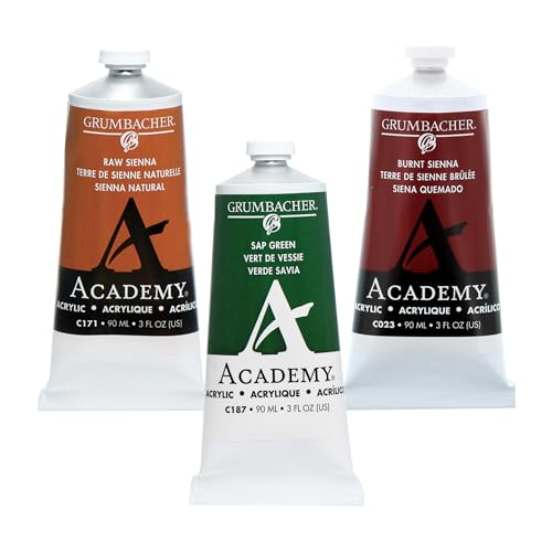 Grumbacher Academy Professional Acrylic Paint Set of 3 90ml Earth Tones Colors - Metal Tubes - Heavy Body Professional Grade Artist Paint with Genuine and Pure Pigments - ASTM Lightfast Colors