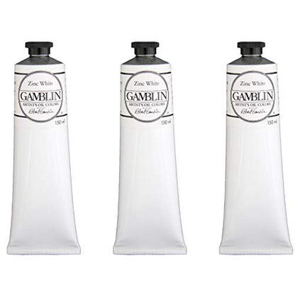 Gamblin Artist Oil Paint Set For Professionals - Zinc White - 150ml Tube - 3 Pack - color: Zinc White, size: 5.07 Fl Oz (Pack of 3)