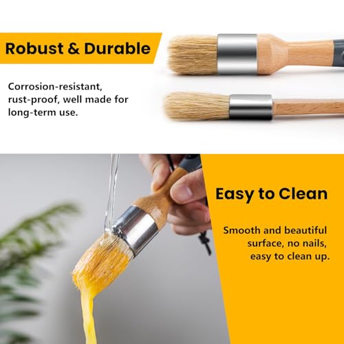 5 Pack Natural Bristle Chalk Paint Wax Brush Set, Multi-Size Wooden Handle Chalk Paint Brushes for Furniture Refinishing, Waxing, Chalk Paint, Milk Paint, DIY Craft & Home Restoration - size: 1 Large, 3 Small, Paddle Brush