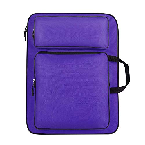 haozaikeji A3 Artist Portfolio Carry Case Bag Portable Waterproof Canvas Shoulder Bag Painting Pad Backpack for Sketching Painting Art Supplies with Shoulder Straps & Carry Handle - color: Purple