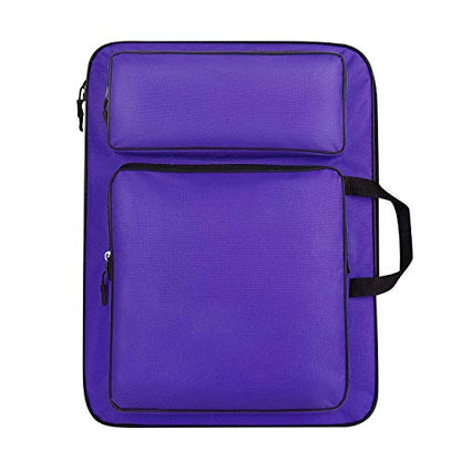 haozaikeji A3 Artist Portfolio Carry Case Bag Portable Waterproof Canvas Shoulder Bag Painting Pad Backpack for Sketching Painting Art Supplies with Shoulder Straps & Carry Handle - color: Purple