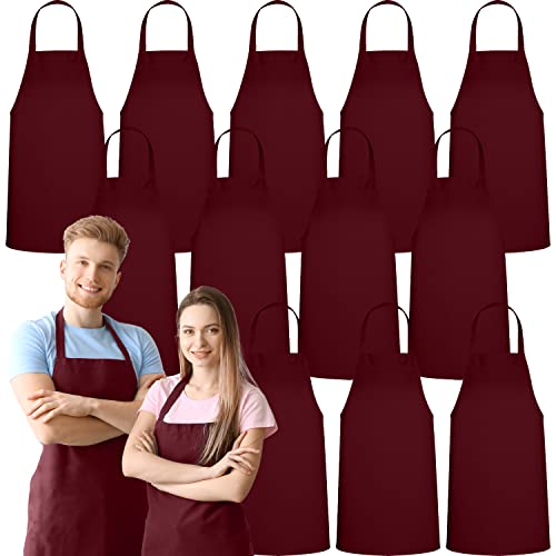 GREEN LIFESTYLE 12 Pack Professional Chef Apron – Grilling Aprons for Men, Waterproof Cooking Apron for BBQ, Work or Restaurant Use, Kitchen Aprons for Women – Burgundy, No Pockets - color: Burgundy, size: Pack of 12, No Pocket