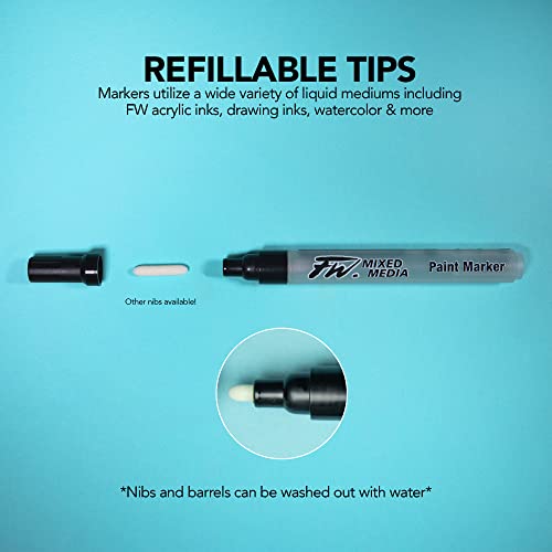 FW Mixed Media Paint Marker Nibs, Pack of 12, Medium 2-4mm Round nibs (D160323202) - style: 2-4MM Round, Nibs