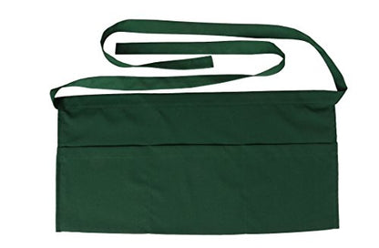 Resist water 3 big Pockets Waist Server Apron Kitchen Restaurant Unisex Half Aprons - color: Dark Green