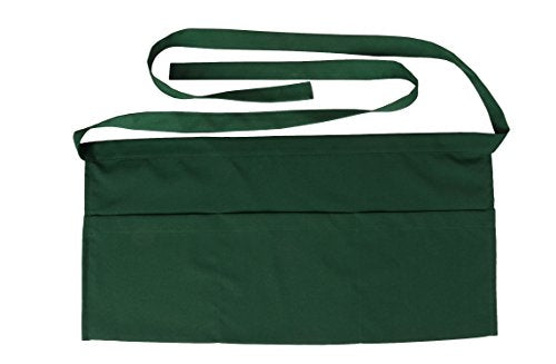 Resist water 3 big Pockets Waist Server Apron Kitchen Restaurant Unisex Half Aprons - color: Dark Green
