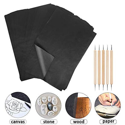 100 Pcs Carbon Transfer Paper with 5 Pcs Embossing Styluses Tools 11.7 X 8.3 Inch Copy Paper for Tracing Pattern on Wood Paper Canvas Cloth (Black) - color: Black