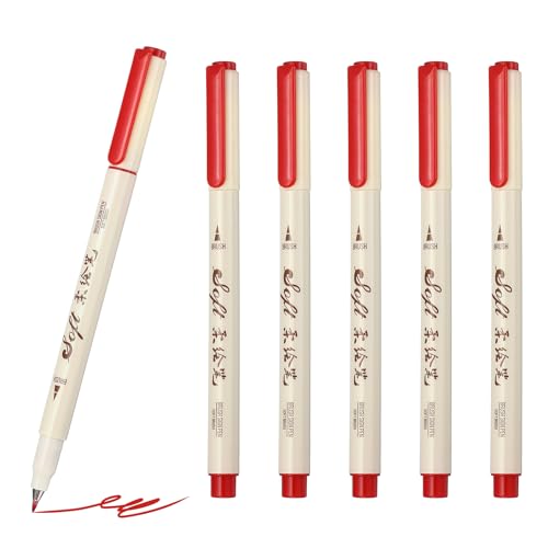 PATIKIL Fineliner Colored Pens, 6 Pcs Red Felt Brush Tip Fineliner Marker Waterproof Ink Watercolor Coloring Book Art Supplies Set for Artist Journaling Scrapbooking - color: Red