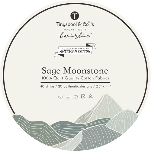 Tinyspool & Co.'s Twirlie Roll 40 Precut Quilting Fabric Strips for Quilting Supplies, Crafting, Sewing, Soft Cotton Strip for Blanket, Rug, Upholstery, Home Decor, and Purse Making, Sage Moonstone - color: Sage Moonstone