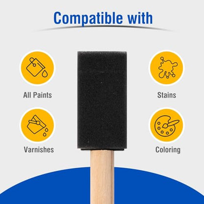 Foam Paint Brushes, 1 Inch 50 Piece Sponge Brushes, Paint Sponges Set, Lightweight Wood Handle Foam Brushes for Painting, Sponge Paint Brushes for Staining, Crafts, Arts and DIY Projects - size: 1 inch, 50 pack
