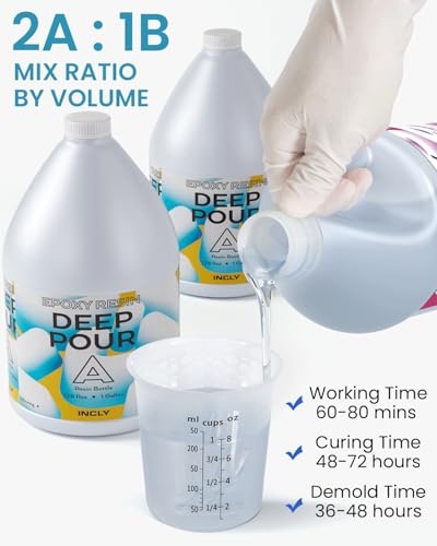 INCLY 6 Gallon Deep Pour Epoxy Resin Kit, 2 to 4 Inch Depth Deep Pour Resin, High Gloss & Bubbles Free for Art Craft River Table, Wood Filler, Bar Top, Coating, Casting, Self Leveling Epoxy Resin 2:1 - size: 6 GALLON