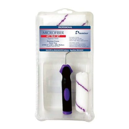Premier, 44361, 4-Piece 4" Microfiber Mini Paint Roller Kit | Complete 4-piece kit featuring 4" microfiber mini paint rollers engineered for maximum paint pick-up and a flawless finish