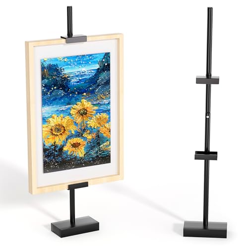 Tabletop Picture Frame Stand, Adjustable for Frames Up to 29" H, Frame Holder Stand Table Easels for Display, Metal Standing Easel Display Stand for Picture Frames, Artwork, Canvas (Black) - color: Black