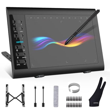 Graphics Drawing Tablet, 10×6 Inch Large Active Area with Battery-Free Stylus, 8192 Levels of Pen Pressure and 12 Hot Keys, Compatible with PC/Mac/Android for Painting, Design & Online Teaching