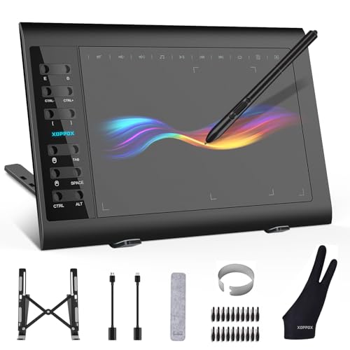 Graphics Drawing Tablet, 10×6 Inch Large Active Area with Battery-Free Stylus, 8192 Levels of Pen Pressure and 12 Hot Keys, Compatible with PC/Mac/Android for Painting, Design & Online Teaching