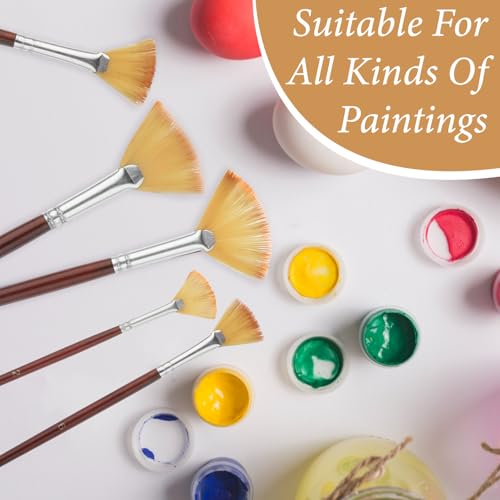 COMNICO 42 Pcs Fan Paint Brushes, Professional Artist Painting Brush Set Soft Nylon Hair Brush Long Wooden Handle for Artists Acrylic Watercolor Oil Painting