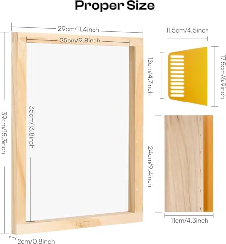 Caydo Screen Printing Frame with Screen Printing Squeegee for T-Shirts, Backpacks, Handbags DIY Printing, 10 x 14 Inch Wood Silk Screen with 110 White Mesh - size: 10 x 14 Inch