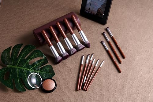 BS-MALL Makeup Brush Set 14 Pcs With Case - Foundation Brush, Concealer Brush, Blush Brush & Flawless Application – Complete Luxury Cosmetic Brush Kit For Travel & Daily Use (Brown) - color: Brown