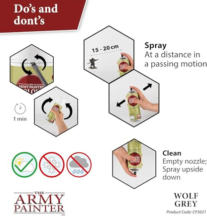 The Army Painter Colour Primer Wolf Grey, 400 mL Acrylic Spray Primer, Spray Paint Basecoat for Miniature Priming, Tabletop Roleplaying, Boardgames, and Wargames Miniature Modelling - color: Wolf Grey