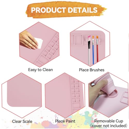Silicone Painting Mat, 20"x 16" Silicone Art Mat with Cup, Kids Painting mat for Resin, DIY, Drawing Resin, Paint, Clay， Large Craft Art Mat, (Pink) - color: Pink