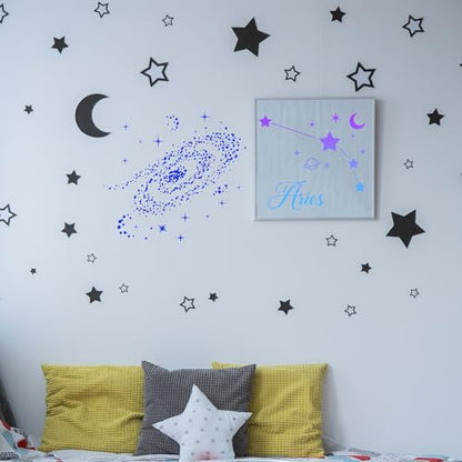 Reusable Star Painting Stencil Set - 24 Pcs Astronomy Planet Reusable Painting Template for Journal Canvas Decoration, Zodiac Signs Drawing Art Stencils for DIY Home Wooden Wall Floor Decor - style: Star