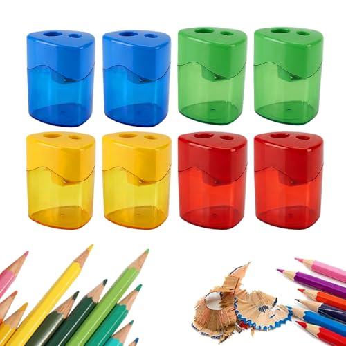Pencil Sharpeners, 4 /8pcs Pencil Sharpeners Manual, Protable Dual Holes Compact Colored Handheld Pencil Sharpener with Lid for Artists Classroom School Office (8PCS-B) - color: 8pcs-b
