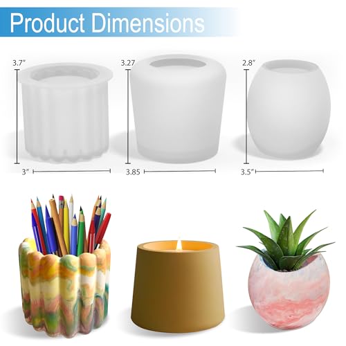 unicone art 3 Silicone Mold Set for Molding and Casting use with Resin Epoxy, Cement, Plaster, Setinstone | Candle Holder, Pencils, Plants | Easy Demold