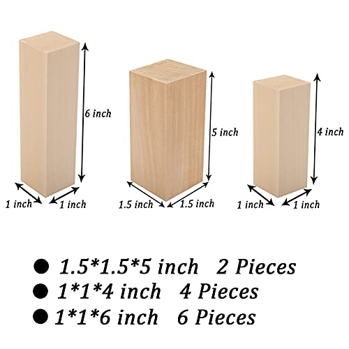 Unfinished Basswood Carving Blocks Kit, Rectangular Wooden Blocks 12 Pack for DIY Carving and Crafting for Adults Beginner and Experts(5 x 1.5 x 1.5 inch, 4 x 1 x 1 inch, 6 x 1 x 1 inch) - color: 12 packs 5 x 1.5 x 1.5 inch & 4 x 1 x 1 inch & 6 x 1 x 1 in