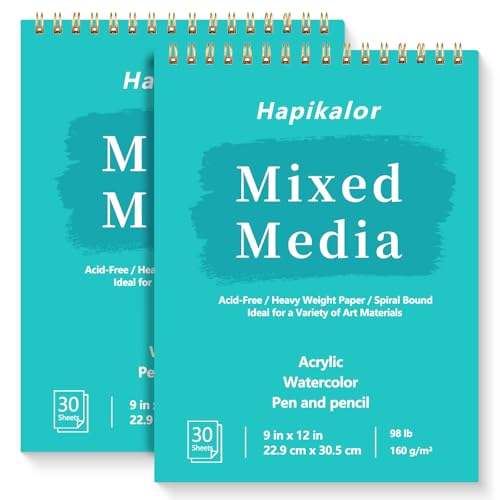 Sketch Book Mixed Media Pad, 2-Pack 9" x 12" Top Spiral Bound Sketch Pad, 30 Sheets 98lb/160gsm Acid-Free Drawing Paper, Art Supplies Sketchbook for Drawing, Sketching - size: 9" x 12"(Pack of 2)