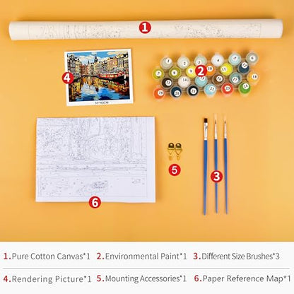 TUMOVO ‌Paint by Numbers Kit for Adults Amsterdam Canal Houses Landscape Painting with Spring Trees DIY Art Set Includes 16x20 Inch Canvas Acrylic Paints and Brushes European Cityscape Gift Idea - color: Artwork-03