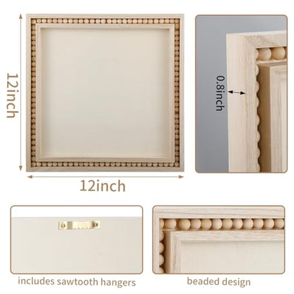 Wenqik 4 Pack Beaded Wood Canvas Panels Unfinished Wooden Blank Framed Signs Boho Style Panel Boards Square Plaques for DIY Crafts Painting Pouring Drawing Art Projects(12 x 12 Inch) - size: 12 x 12 Inch